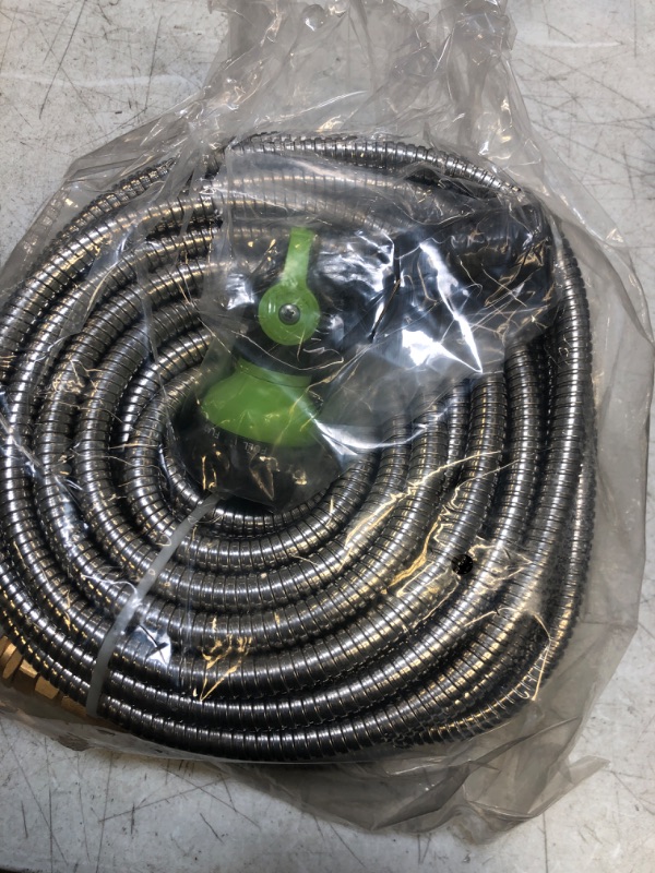 Photo 2 of 360Gadget Metal Garden Hose - 100ft Heavy Duty Stainless Steel Water Hose with 8 Function Sprayer & Metal Fittings, Flexible, Lightweight, No Kink, Puncture Proof Hose for Yard, Outdoors, Rv 100.0 Feet