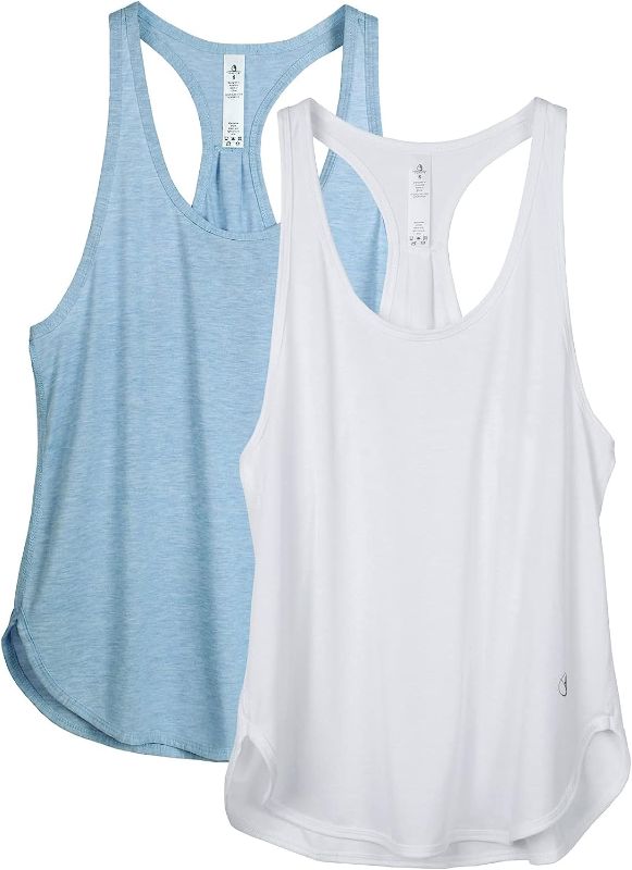 Photo 1 of icyzone Workout Tank Tops for Women - Athletic Yoga Tops, Racerback Running Tank Top Loose Fit(Pack of 2) SIZE M
