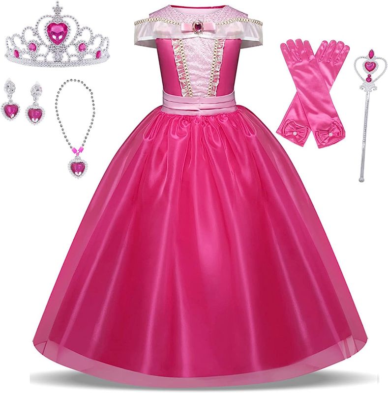 Photo 1 of GJDAMFD Little Girls Elegant Pink Princess Dress up Clothes Halloween Birthday Party Costumes Kids Girls Dresses
