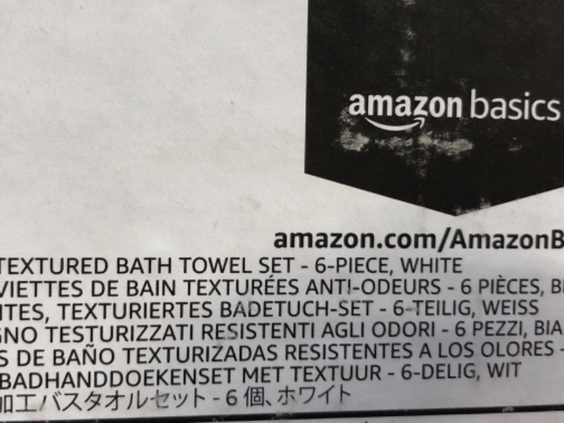 Photo 3 of Amazon Basics Odor Resistant Textured Bath Towel Set - 6-Pieces,Cotton, White White 6-Piece Set-------factory sealed 