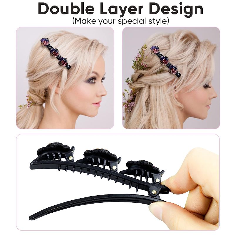 Photo 2 of 3pack ----Sparkling crystal stone braided hair clips For Women 8 Piece, Four-Leaf Clover Braided Hair Clips, Flower Hair Clip Set with Rhinestones for Thin and Thick Hair, Sparkling Duckbill Hairpin for Girls and Adults

