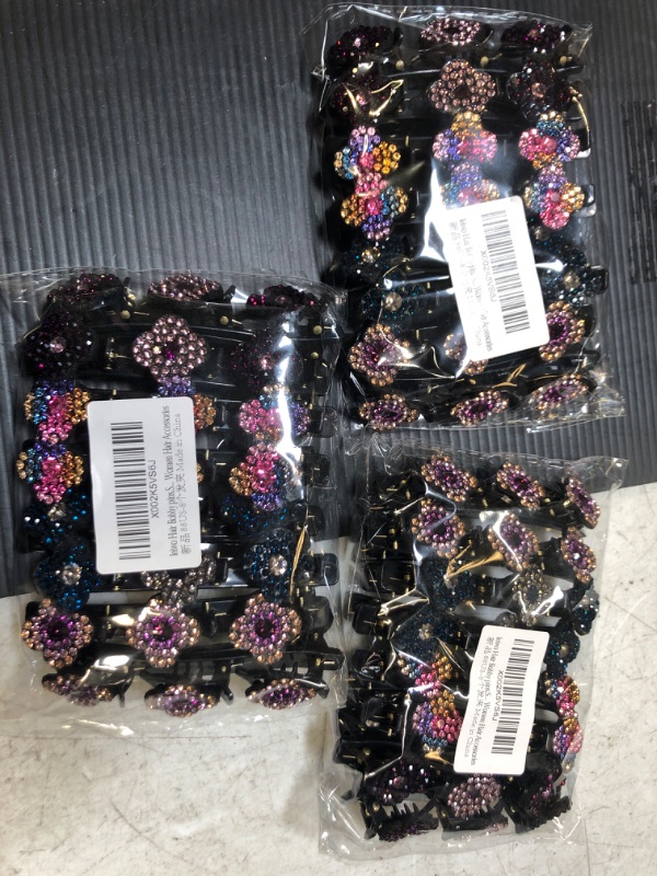Photo 3 of 3pack ----Sparkling crystal stone braided hair clips For Women 8 Piece, Four-Leaf Clover Braided Hair Clips, Flower Hair Clip Set with Rhinestones for Thin and Thick Hair, Sparkling Duckbill Hairpin for Girls and Adults
