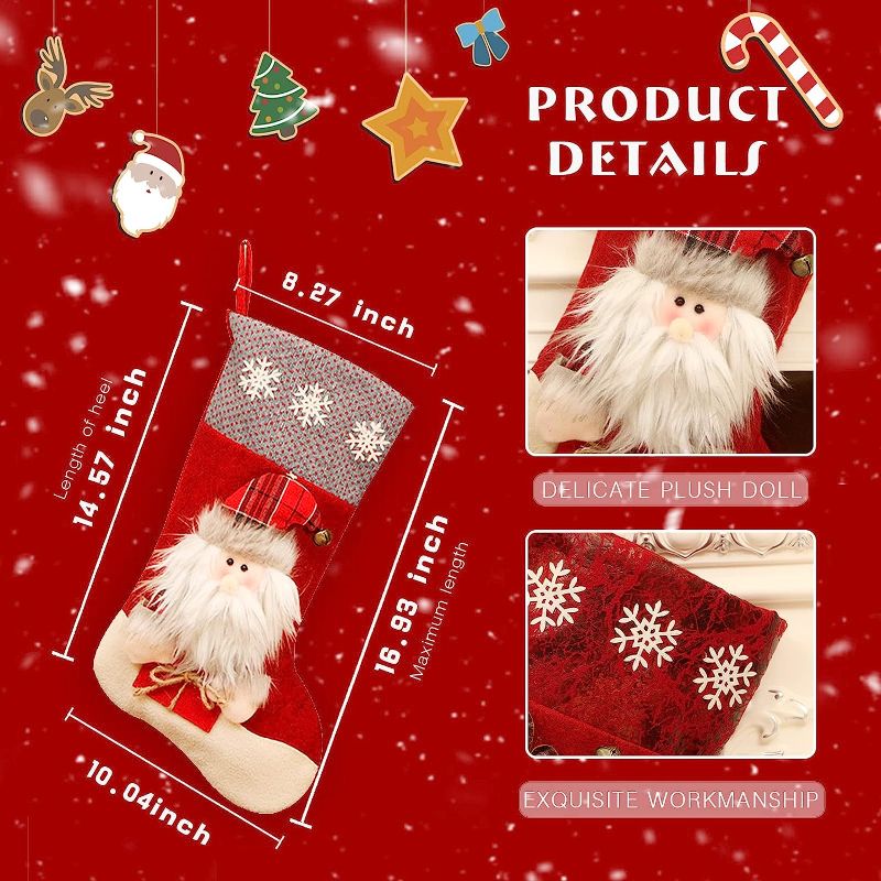 Photo 3 of 3pcs --HDO Large Christmas Stockings, 3 Pack 17" Christmas Stocking with 3D Santa Snowman Reindeer Dolls, Classic Red Xmas Ornament for Family and Kids, Fireplace Christmas Tree Decoration-------Factory sealed  
