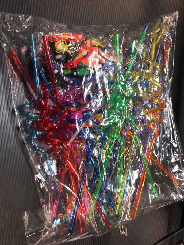 Photo 2 of 24Pack Hotwheels Reusable Party Favors Straws for Birthday Party Supplies, Cartoon Themed Plastic Rainbow Drinking Straws with 2 PCS Straws Cleaning Brush Style Bb