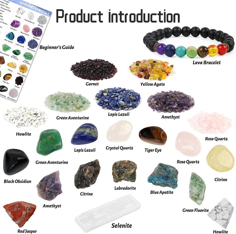 Photo 3 of 24 Pack Healing Crystals Set for Beginners - Chakra Balancing Stones Kit for Meditation Yoga Witchcraft - 14 Tumbled & Rough Stones, 7 Bottles Crystal...--------------Factory sealed 
