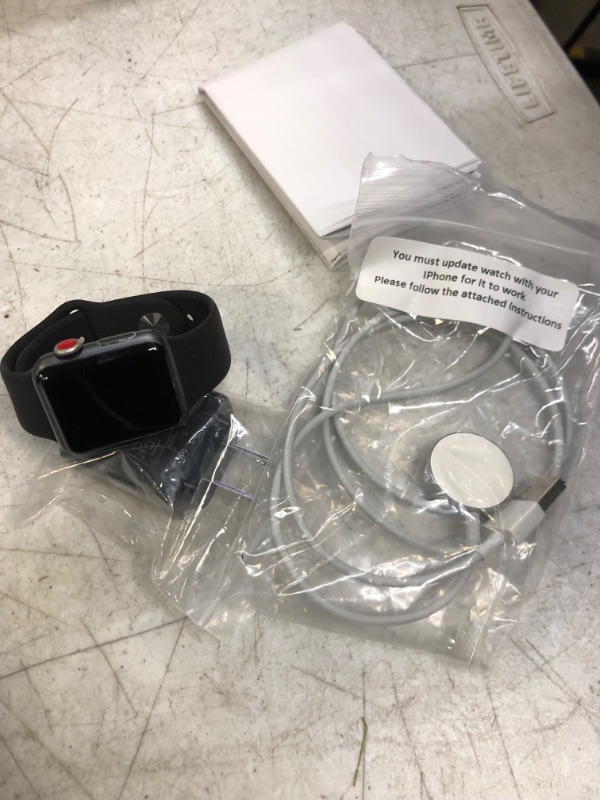 Photo 2 of Apple Watch Series 3 - GPS+Cellular - Space Gray Aluminum Case with Gray Sport Band - 38mm (Renewed)