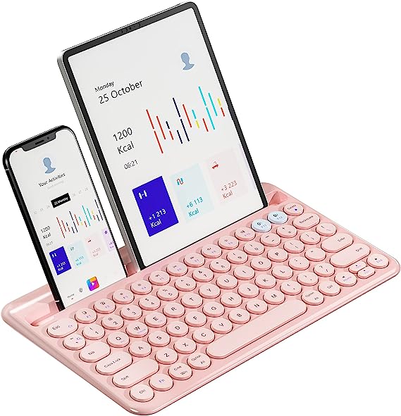 Photo 1 of Multi-Device Bluetooth Keyboard, Artciety Universal Wireless Rechargeable Bluetooth Keyboard with Integrated Stand, Switch 2 Devices for Windows iOS Android Laptop Tablet Phone iPad MacBook - PINK
