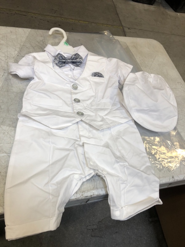 Photo 2 of HOSUKKO Baby Boy Suit, One-Piece Romper & Vest & Beret & Bowtie (0-24 Months) White-ss 18-24 Months