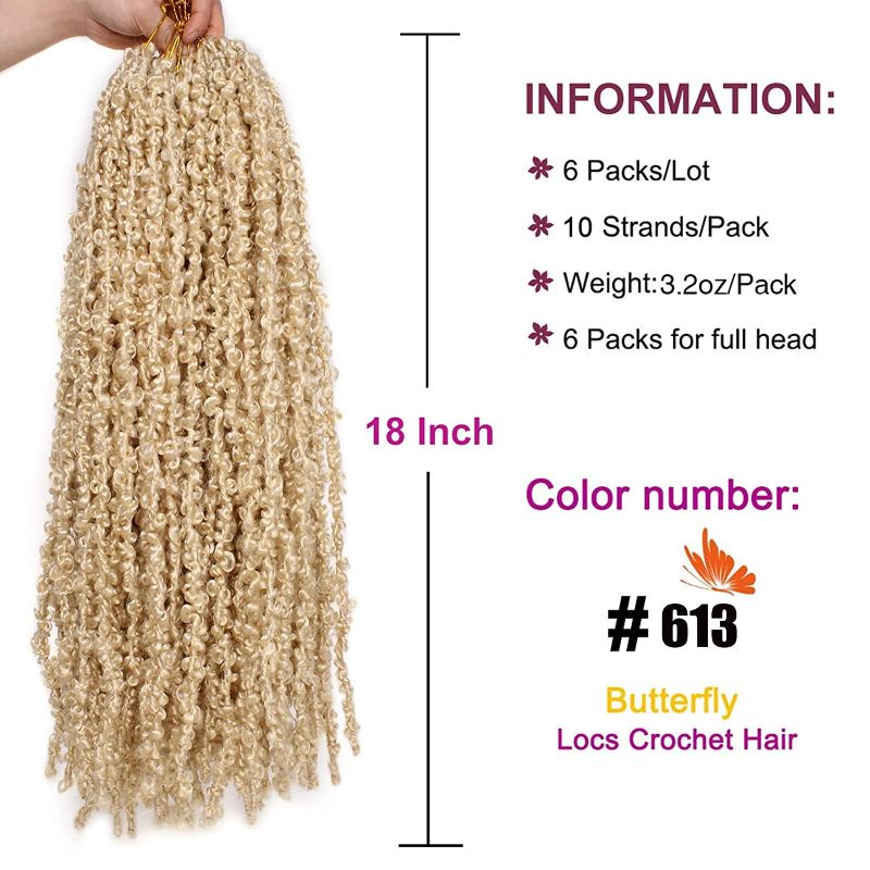 Photo 1 of 18Inch Butterfly Locs Crochet Hair 6 Pack 1B Long Butterfly Locs Hair Weave Master Pre-looped Crochet Hair 18 Inch (Pack of 6) 613