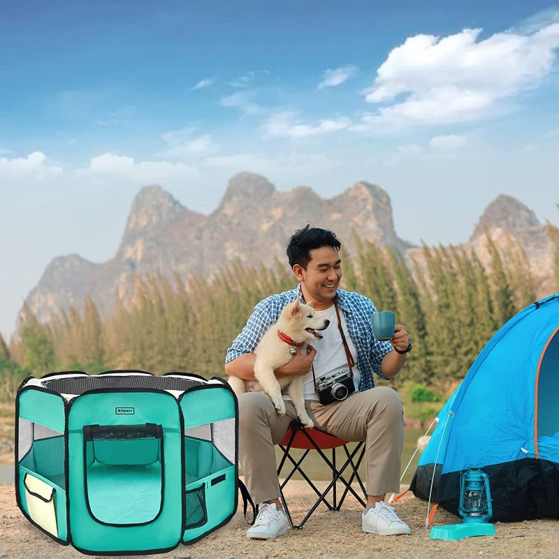 Photo 1 of Aliparr Portable Pet Playpen,Dog Playpen Foldable Pet Exercise Pen Tents for Dogs/Cats/Rabbits/Pets,Cat Playpen Indoor/Outdoor Travel Camping Use with Carry Case
