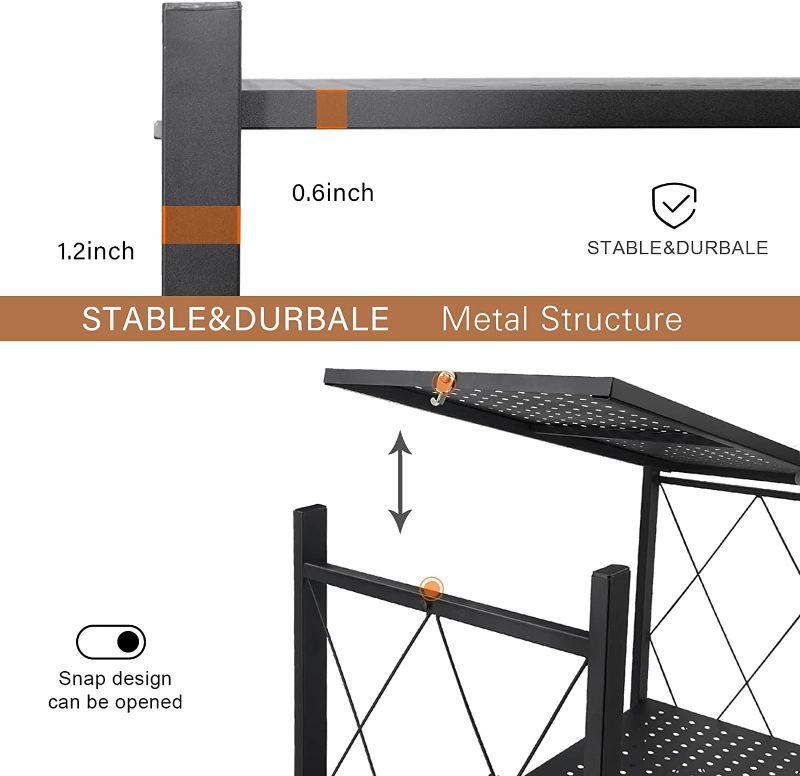 Photo 1 of 4-Shelf Foldable Metal Shelving Units Storage Shelves for Garage Kitchen Bakers Closet, Collapsible Organizer Rack, Heavy Duty on Wheels