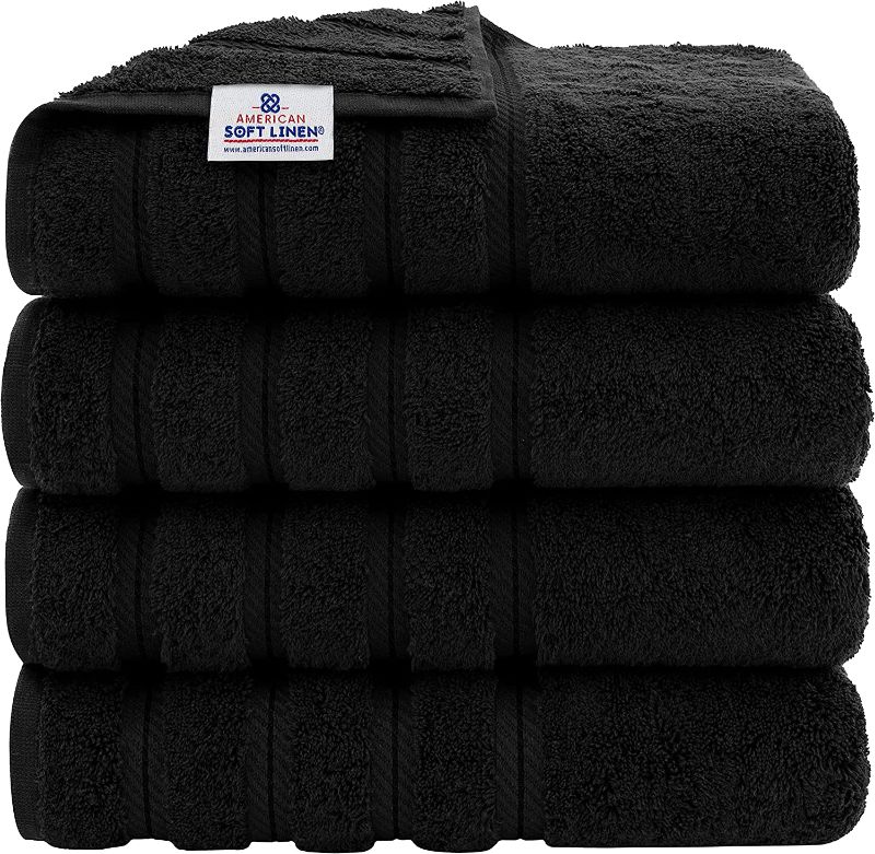 Photo 1 of American Soft Linen Luxury 4 Piece Bath Towel Set, 100% Turkish Cotton Bath Towels for Bathroom, 27x54 in Extra Large Bath Towels 4-Pack, Bathroom Shower Towels, Black Bath Towels