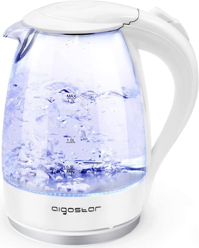 Photo 1 of 
Roll over image to zoom in







2 VIDEOS
Aigostar Electric Kettle, 1.7L Glass Electric Tea Kettle Rapid Heating, Borosilicate Glass, Auto Shutoff and Boil-Dry Protection, Hot Water Boiler BPA Free and Cordless with LED Indicator