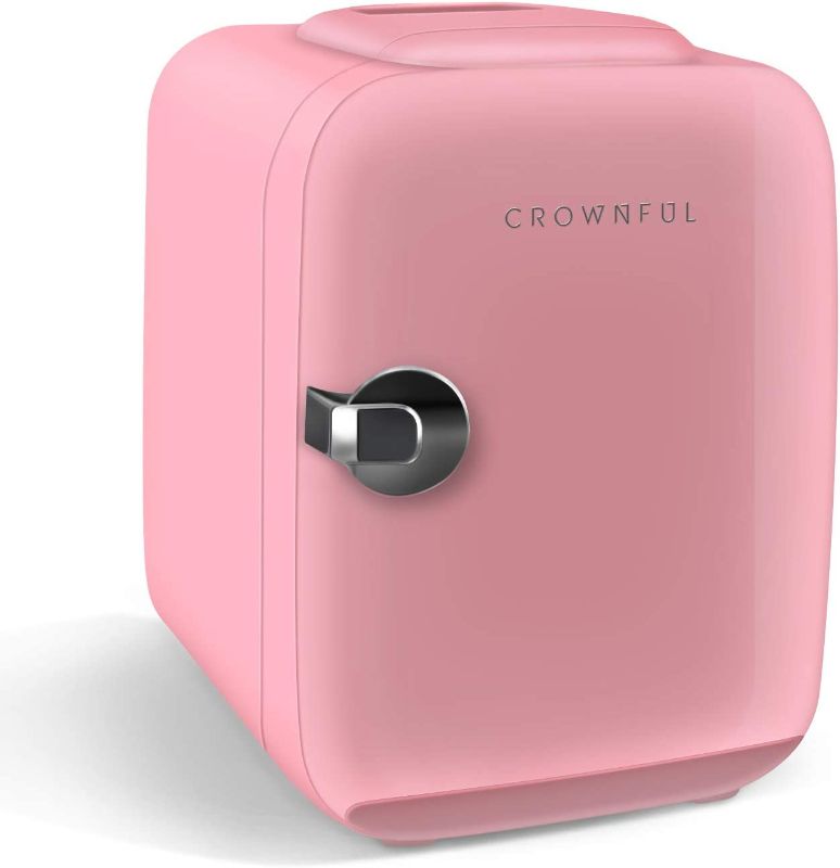 Photo 1 of CROWNFUL Mini Fridge, 4 Liter/6 Can Portable Cooler and Warmer Personal Refrigerator for Skin Care, Cosmetics, Beverage, Food,Great for Bedroom, Office, Car, Dorm, ETL Listed (Pink