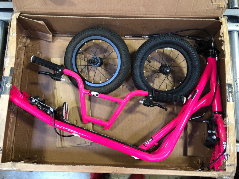 Photo 2 of Mongoose Expo Youth Scooter, Front and Rear Caliper Brakes, Rear Axle Pegs, 12-Inch Inflatable Wheels, Non Electric Pink/Black