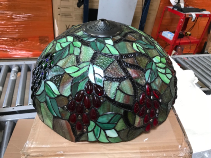 Photo 2 of Bieye L10766 Tiffany Style Stained Glass Floor Lamp with 18 inches Wide Lampshade, Owl Side Lamp, 4-Light, 65 inches Tall (Grapes)