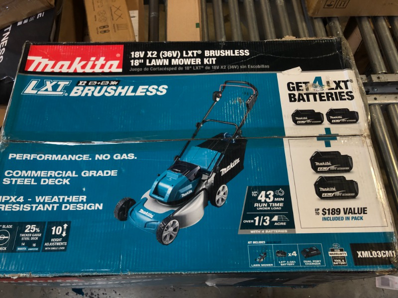 Photo 5 of 18 in. 18-Volt X2 (36-Volt) LXT Lithium-Ion Cordless Walk Behind Push Lawn Mower Kit with 4 Batteries (4.0 Ah) *** ITEM HAS SOME GRASS AND DEBRIS FROM PRIOR USE ***