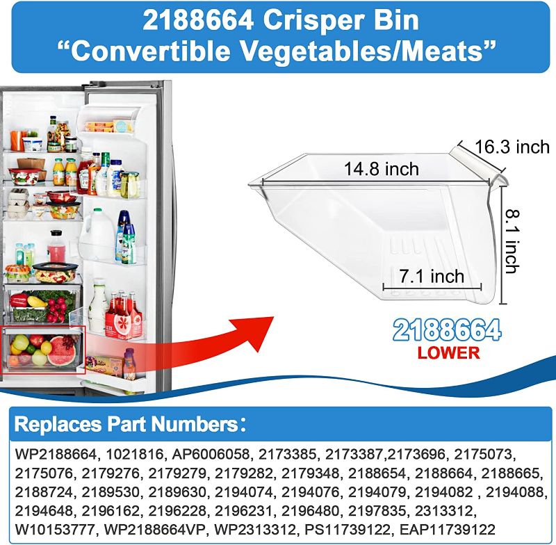 Photo 1 of  Fridge Crisper Drawer (UPPER) Humidity Control Drawer & 2188664 Refrigerator Crisper Bin Drawers (LOWER) Replacement Refrigerator Parts for Whirlpool Kenmore Fridge Drawer