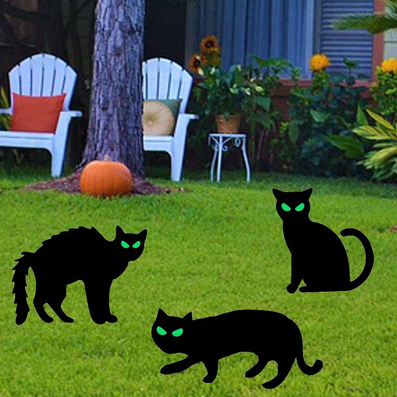 Photo 1 of 3 Pack Halloween Black Cat Yard Signs with Stakes, Scary Halloween Lawn Garden Decorations Outdoor STYLE MAY VARY