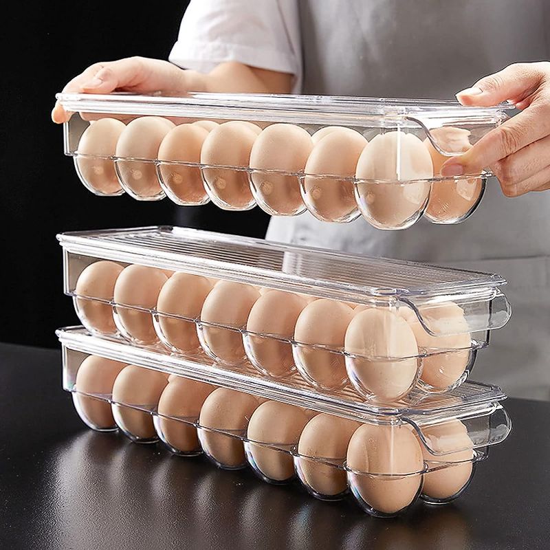 Photo 1 of 3 Pack Egg Holder For Refrigerator, 42 Egg Container With Lid & Handle, Stackable Egg Storage Container For Refrigerator - Food Grade Plastic Clear Egg Organizer Bin For Fridge, Kitchen