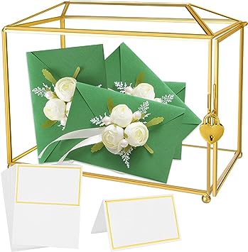 Photo 1 of  Gold Wedding Glass Card Box with 20 Pcs Place Cards Clear Gift Card Box with Lock and Slot Handmade Brass Geometric Terrarium for Wedding Reception
Visit the PLULON Store