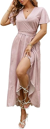 Photo 1 of BerryGo Women's Boho V Neck Ruffle Floral Wrap Maxi Dress XL