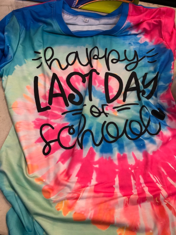 Photo 2 of  Last Day of School Teacher Shirts Women End of Year Teacher Tie Dye Tshirt School Graduation Tee Appreciation Gift Top SMALL