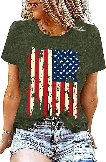 Photo 1 of American Flag Shirt Women 4th of July Patriotic T-Shirt Star Stripes USA Tees Casual Graphic Tops  XXL