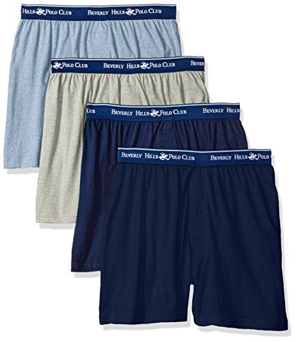 Photo 1 of Beverly Hills Polo Club Men's 4 Pack Knit Boxer, Navy/Grey Heather/Light Blue Heather, X-Large