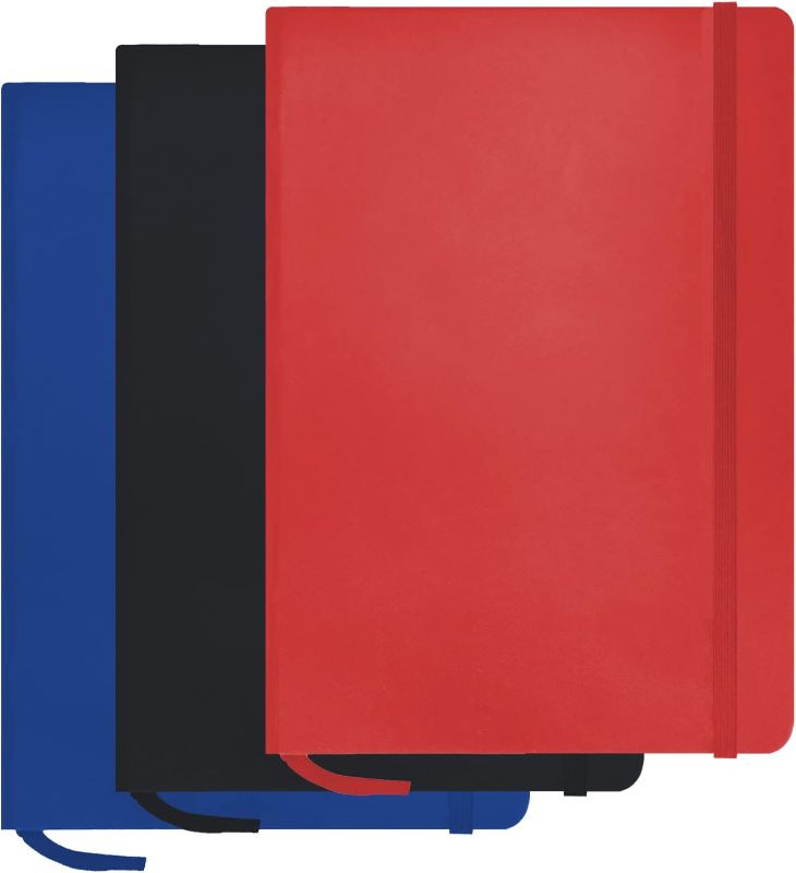 Photo 1 of Hardcover Leather Notebook Classic Ruled Hard Cover,Premium Thick Paper Faux Leather for Journaling Writing Note Taking Diary and Planner(3pcs,Red & Black & Blue)