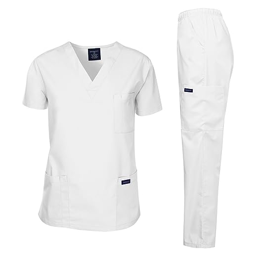 Photo 1 of Dagacci Scrubs Medical Uniform Men Scrubs Set Medical Scrubs Top and Pants (Small, White)