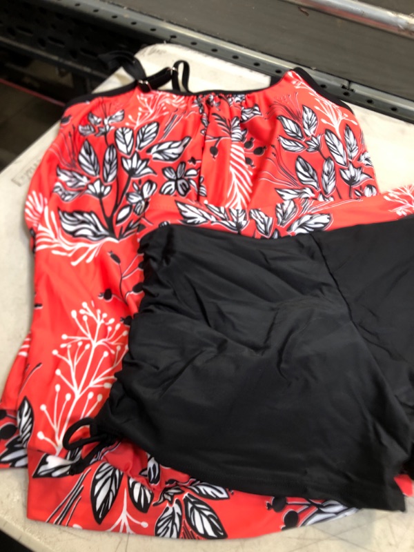 Photo 2 of Yonique Womens Blouson Tankini Swimsuits Two Piece Strappy Bathing Suit Tops with Shorts Criss Cross Swimwear Medium Red Floral
