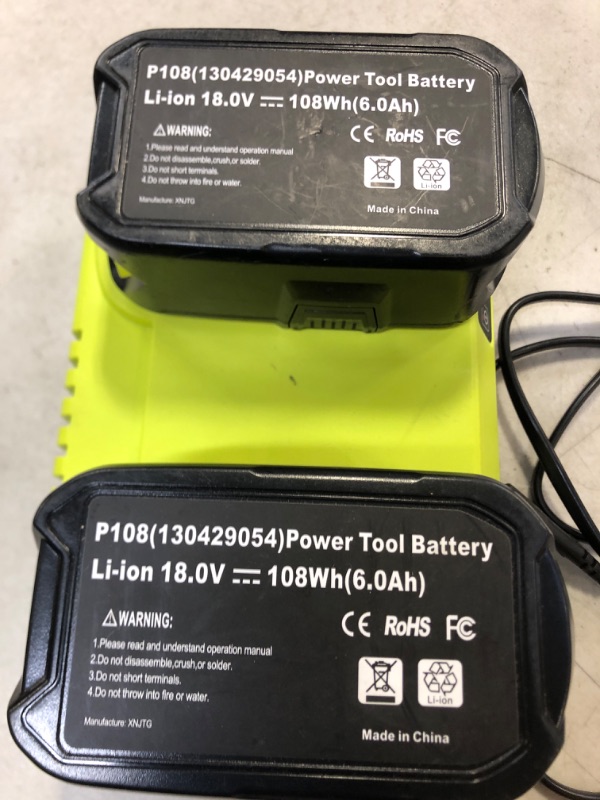 Photo 3 of Energup 2Pack 6.0Ah P108 Battery for Ryobi 18V Battery for Ryobi Battery 18v Lithium P102 P103 P104 P105 P107 P109 Ryobi 18-Volt Battery + 2Port P117 Dual Chemistry Ryobi 18V Battery Charger