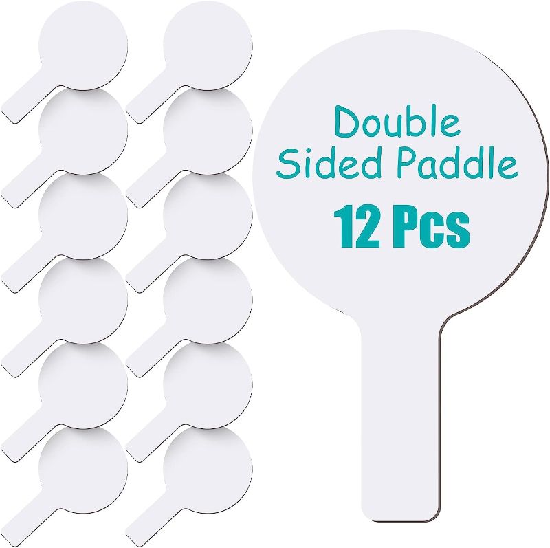 Photo 1 of 12 Pieces Dry Erase Paddles Double Sided Handheld Whiteboard Mini White Boards Small Dry Erase Board Auction Answer Paddles for Students Classroom Voting and Answers, 5 x 9 Inches