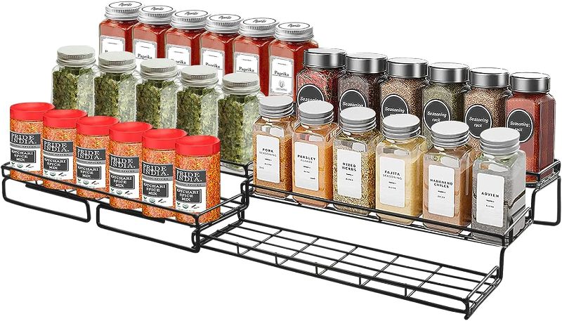 Photo 1 of 3 Tier Spice Rack Organizer for Cabinet Step Shelf Countertop Spice Storage Holder, Metal Seasoning Rack for Kitchen Cabinet Cupboard Pantry - Black