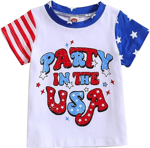 Photo 1 of 4th of July Toddler Boys Tshirt Party in The USA Cute Graphic T-Shirt Kids Patriotic Summer Short Sleeve Tee Tops