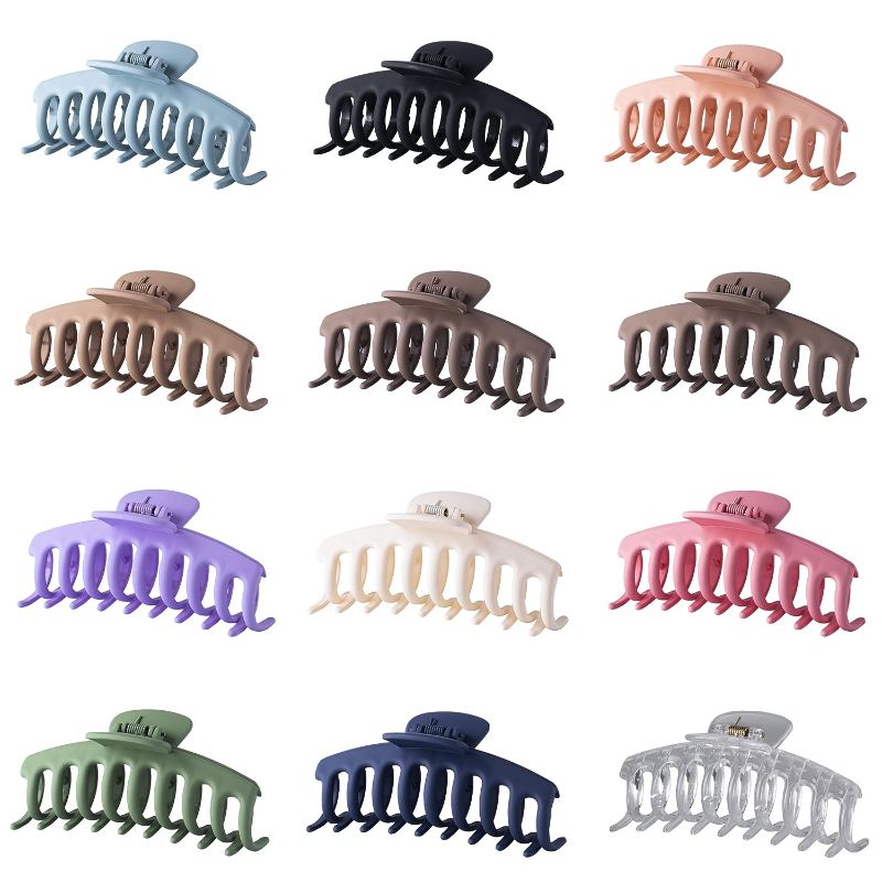 Photo 1 of 12 Pack Big Hair Claw Clips for Women, Matte Large Strong Hold Jaw Clip, Hair Clips Barrettes for Long Thin and Thick Hair, Hair Claws Banana Clips for Women Styling Accessories, Ideal Gifts for Women