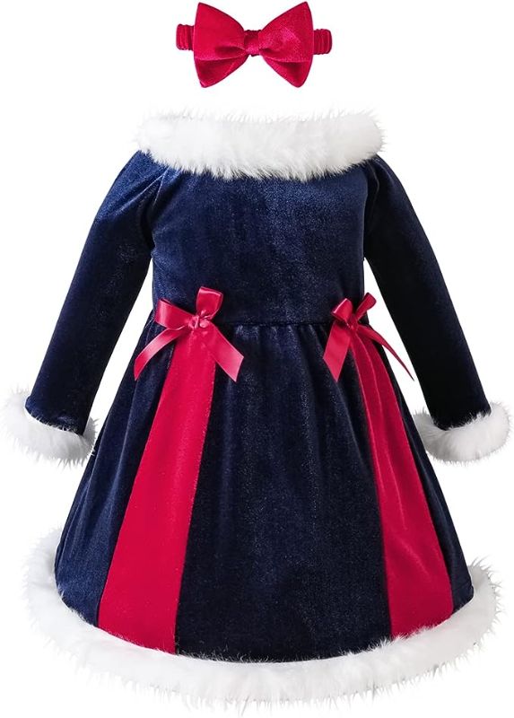 Photo 1 of AIKEIDY Toddler Baby Girl Christmas Dress Long Sleeve Velvet Dress for Holiday Wedding Party2-5T