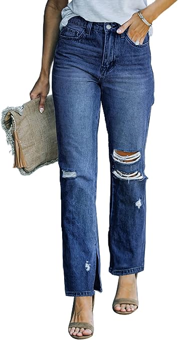 Photo 1 of Astylish Womens Ripped High Waisted Jeans Distressed Boyfriend Denim Pants SIZE 18