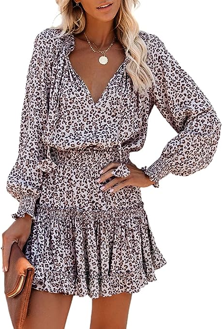 Photo 1 of Asvivid Womens Casual Long Sleeve Smocked Ruffle Layer Tunic Dress Swing Mini Dress large