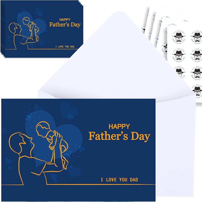 Photo 1 of 100 Set Father's Day Cards with Envelopes Stickers Bulk Greeting Cards Assortment Gift Card Set Holder Delicate Designs for Father's Day with 100 Envelopes and 100 Stickers