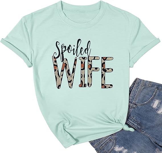 Photo 1 of Spoiled Wife T Shirt Wifey Shirt Leopard Wife Shirt Bride Married Shirts Honeymoon Vacation Short Sleeve Graphic Tee Top MEDIUM