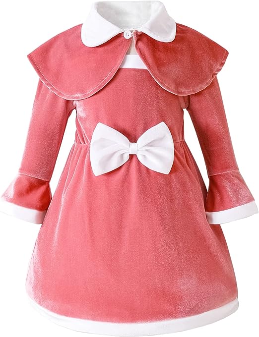 Photo 1 of AIKEIDY Toddler Baby Girl Christmas Outfits Velvet Dress Long Sleeve Dress for Party Wedding Holiday 2T-4T BEIGE