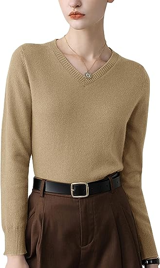 Photo 1 of ALTAIREGA Big Girls V-Neck Pullover Sweater Lightweight Slim Fit Silk Cotton Shirts Knit Casual Long Sleeve XL