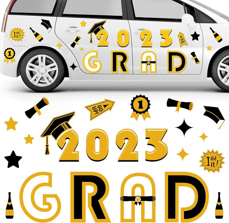 Photo 1 of 22 PCS Graduation Car Magnets Set Class of 2023 Magnets Waterproof Graduation Magnetic Sticker Grad 2023 Reflective Car Decals Magnet Bumper Sticker for Car Refrigerator Garage Door Metal Surface