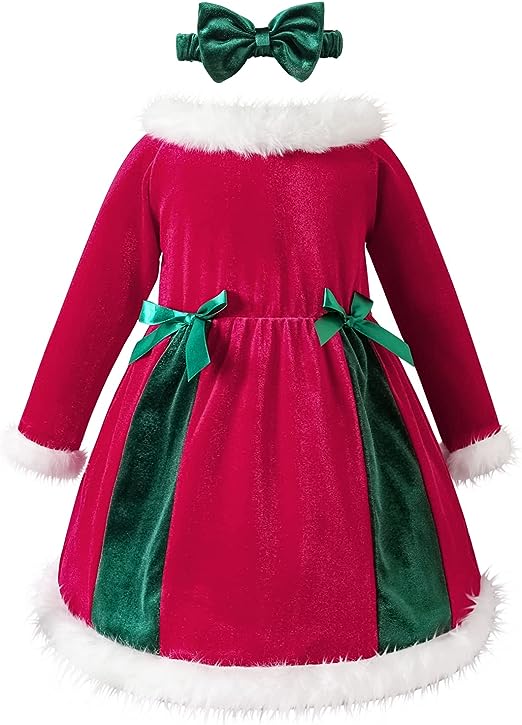 Photo 1 of AIKEIDY Toddler Baby Girl Christmas Dress Long Sleeve Velvet Dress for Holiday Wedding Party 2T -4T