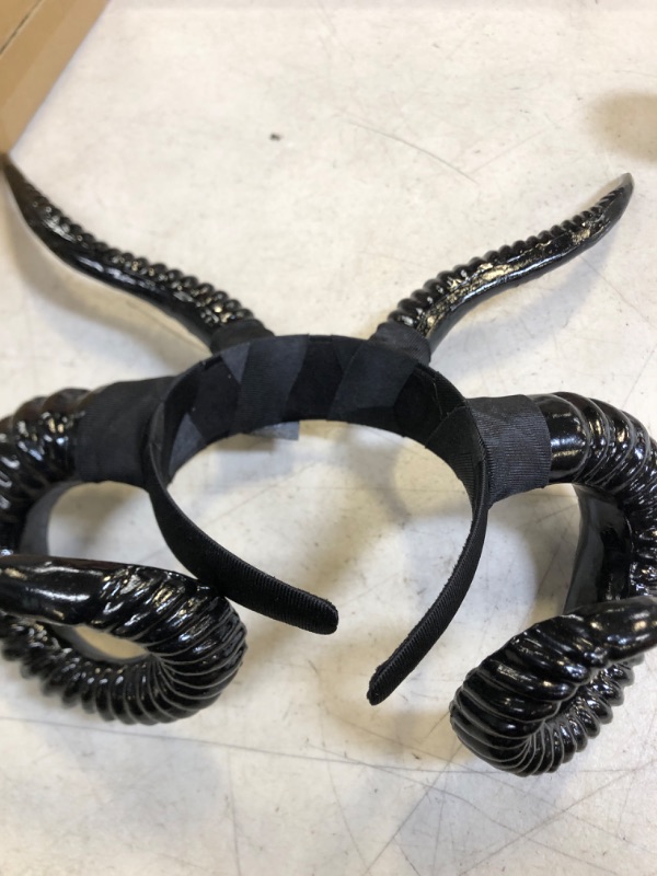 Photo 2 of  Black Sheep Horn Headband, Gothic Goat Horns Headband Demon Goat Sheep Horn Evil Cosplay Costumes Halloween Hair Hoop for Women Girls Headwear