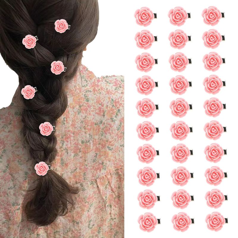 Photo 1 of  Mini red Rose Flower Hair Clips Cute Hair Pins Small Hair Barrettes Decorative Hair Clips Wedding Pink Hair Accessories for Girls Women see 2nd photo
