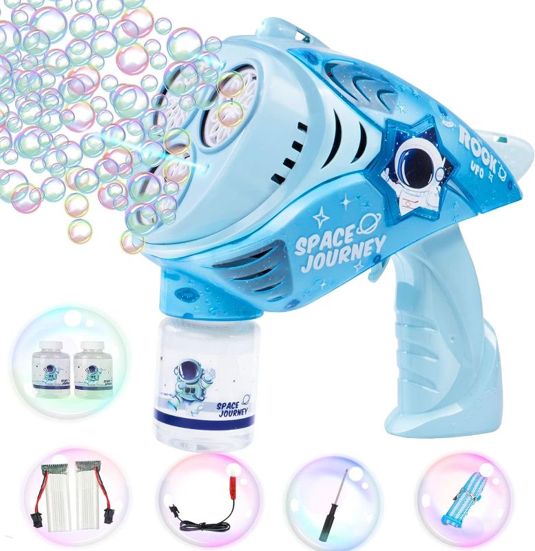Photo 1 of Bubble Gun for Kids - Pisale Space Bubble Machine with Lights, Automatic Bubble Maker 360 Degree Leak Proof Design, Bubble Blower Toy for Wedding Outdoor Birthday Party?Blue?