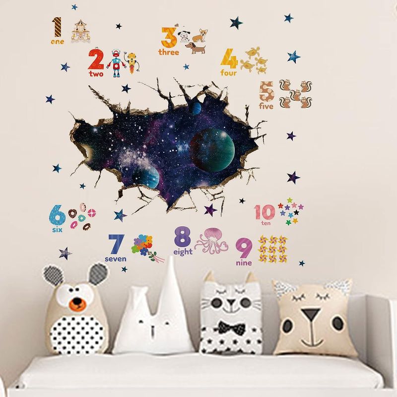 Photo 1 of 3D Space Galaxy Wall Stickers Nursery Digital Vinyl Decal Bedroom Playroom Art Home Decor Wall Sticker Kids Boys Room Decor Mural